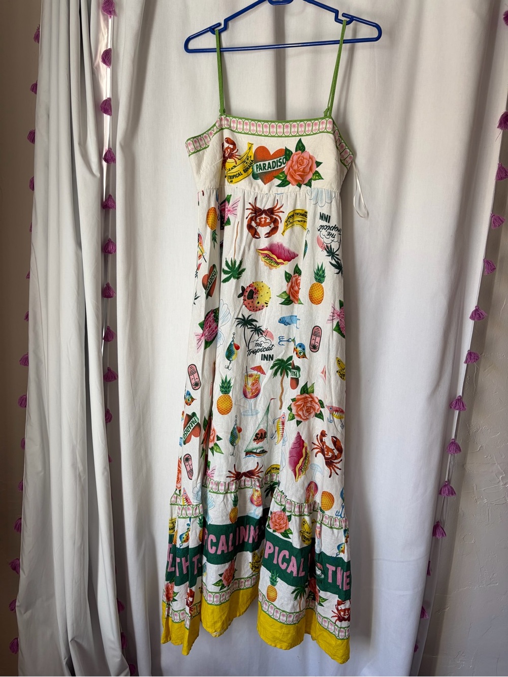 Rachel Zoe White Tropical Print Maxi Dress with Green Straps